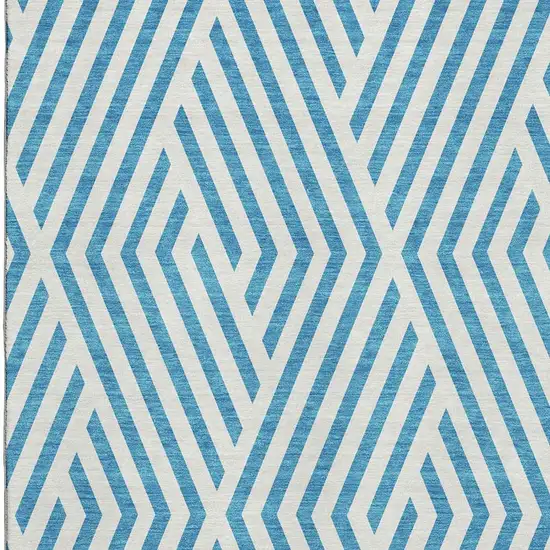 Teal And Ivory Geometric Washable Area Rug With UV Protection Photo 4
