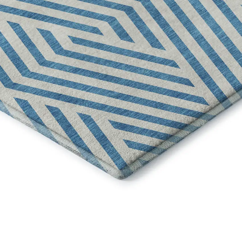 Teal And Ivory Geometric Washable Area Rug With UV Protection Photo 6