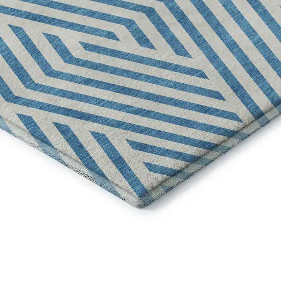 Teal And Ivory Geometric Washable Area Rug With UV Protection Photo 6