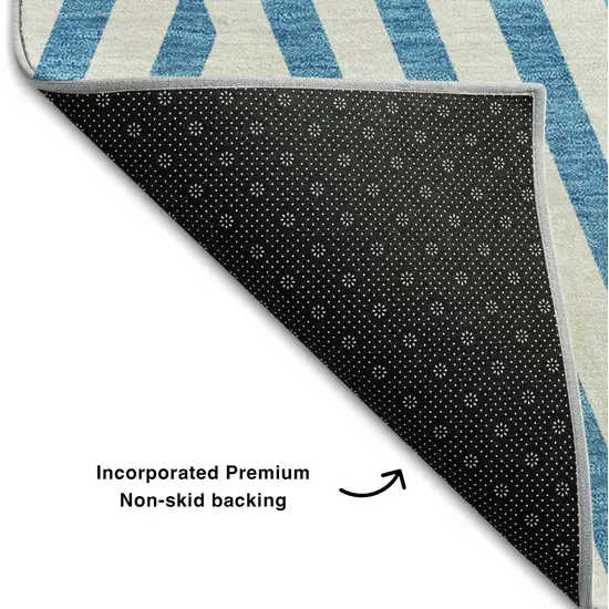 Teal And Ivory Geometric Washable Area Rug With UV Protection Photo 5