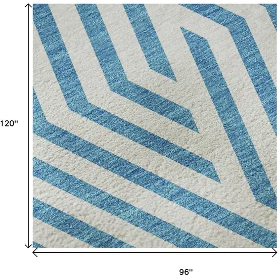 Teal And Ivory Geometric Washable Area Rug With UV Protection Photo 8