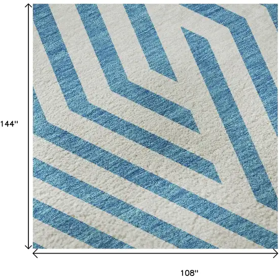 Teal And Ivory Geometric Washable Area Rug With UV Protection Photo 8