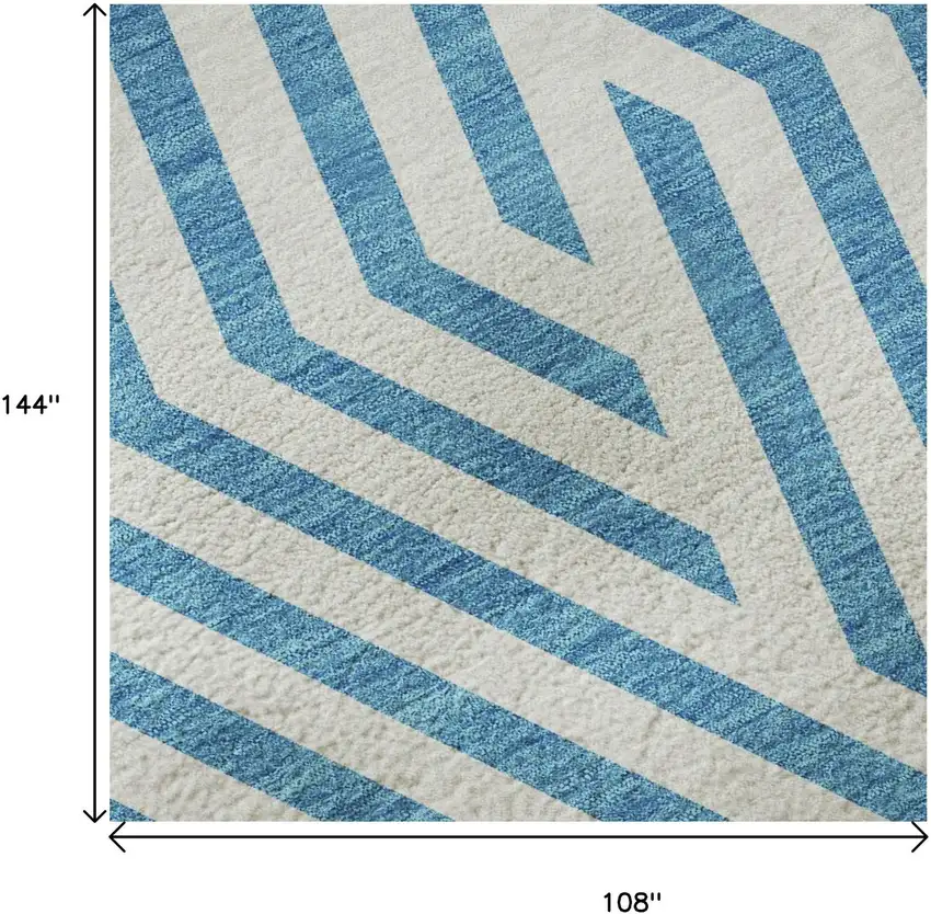 Teal And Ivory Geometric Washable Area Rug With UV Protection Photo 8