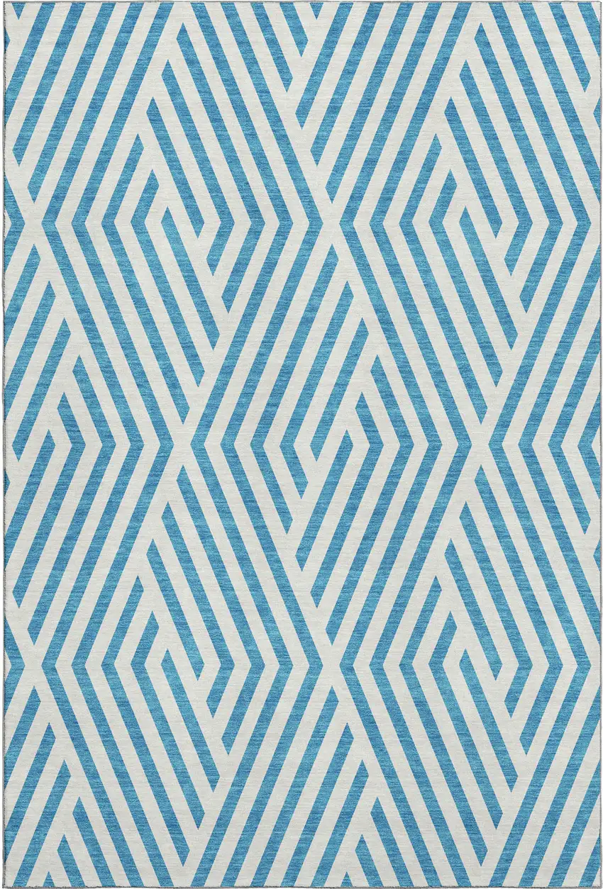 Teal And Ivory Geometric Washable Area Rug With UV Protection Photo 4