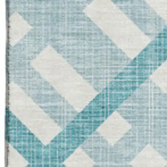 Teal And Ivory Geometric Washable Area Rug With UV Protection Photo 7