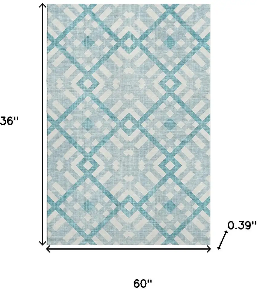 Teal And Ivory Geometric Washable Area Rug With UV Protection Photo 3