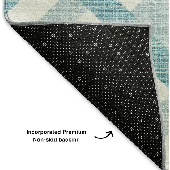 Teal And Ivory Geometric Washable Area Rug With UV Protection Photo 6