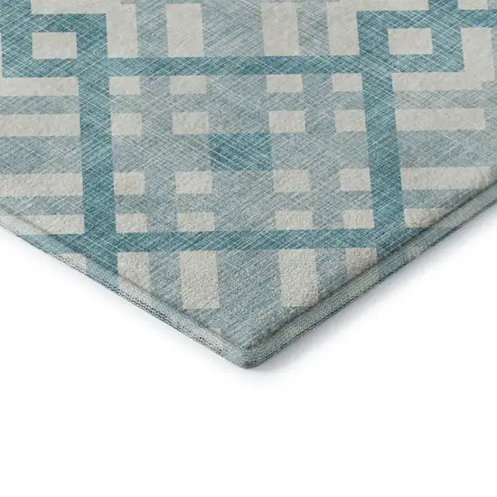 Teal And Ivory Geometric Washable Area Rug With UV Protection Photo 7