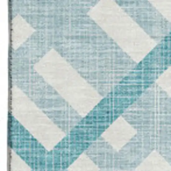 Teal And Ivory Geometric Washable Area Rug With UV Protection Photo 4