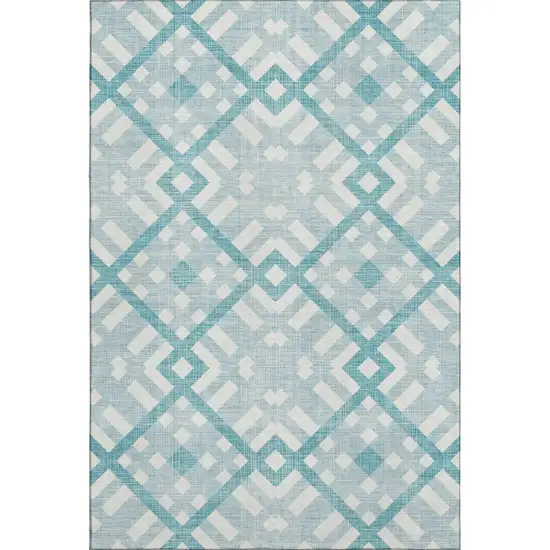 Teal And Ivory Geometric Washable Area Rug With UV Protection Photo 4