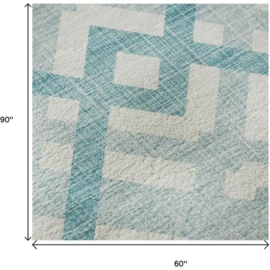 Teal And Ivory Geometric Washable Area Rug With UV Protection Photo 8