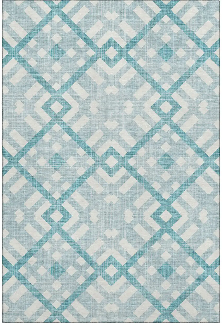 Teal And Ivory Geometric Washable Area Rug With UV Protection Photo 5