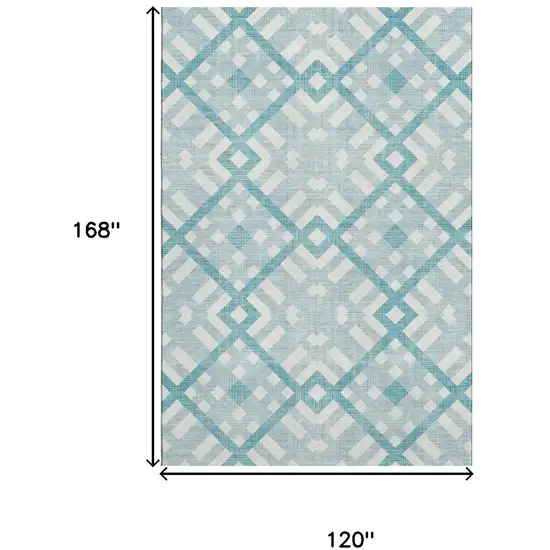 Teal And Ivory Geometric Washable Area Rug With UV Protection Photo 3