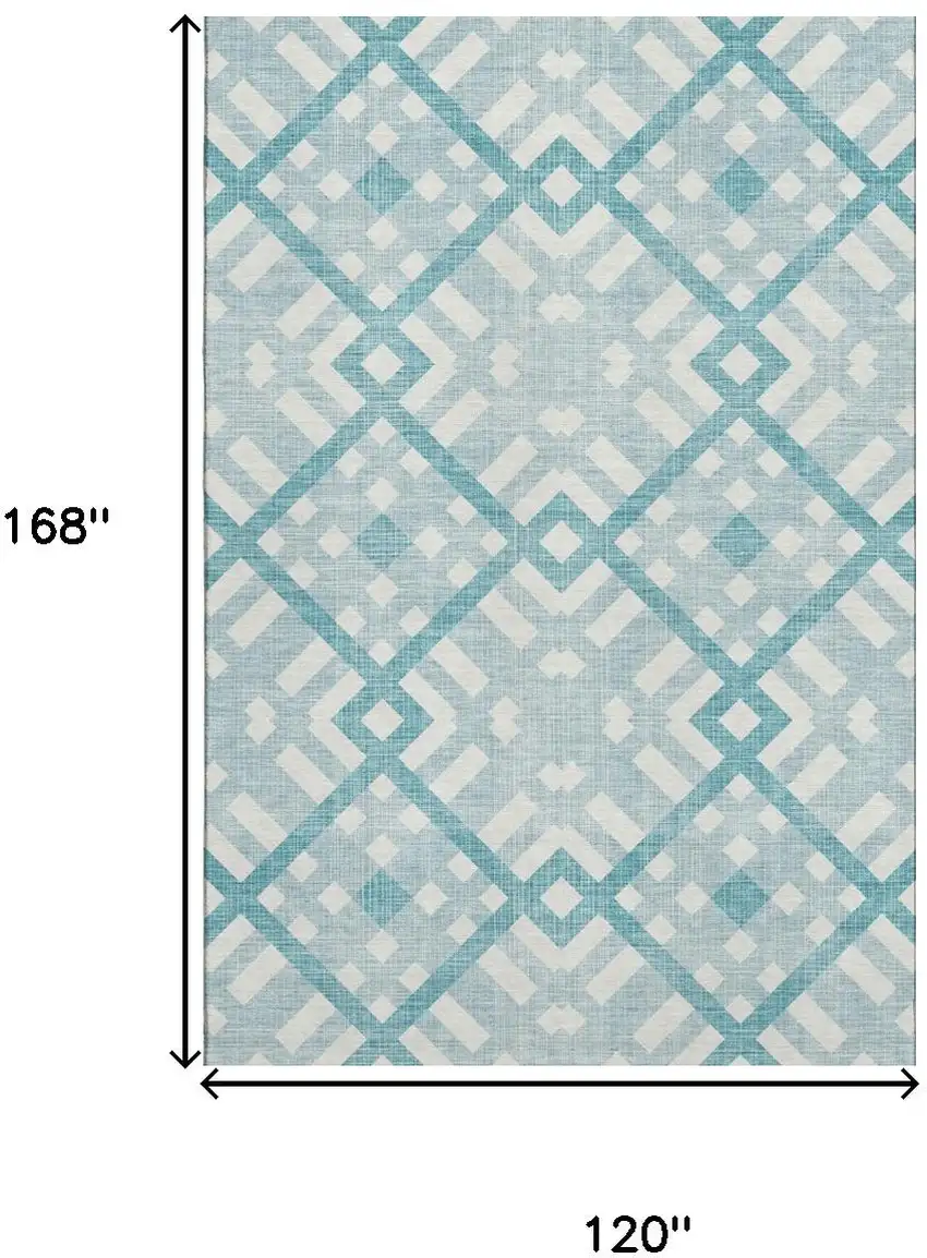 Teal And Ivory Geometric Washable Area Rug With UV Protection Photo 3