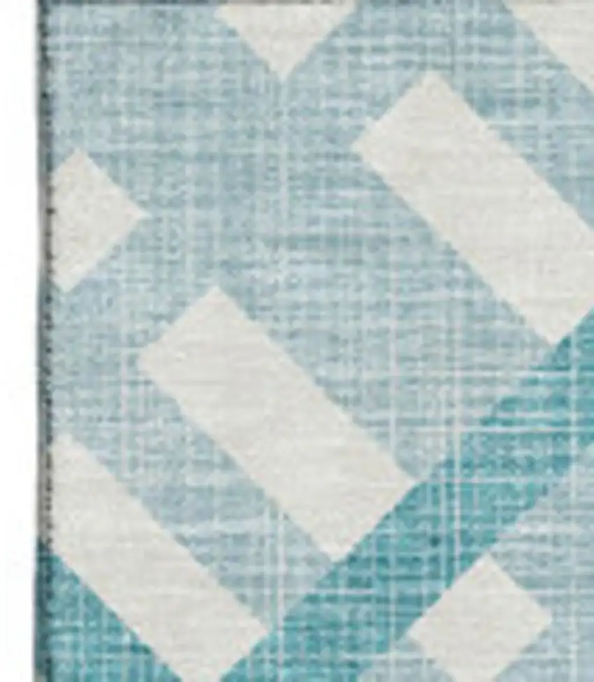 Teal And Ivory Geometric Washable Area Rug With UV Protection Photo 5