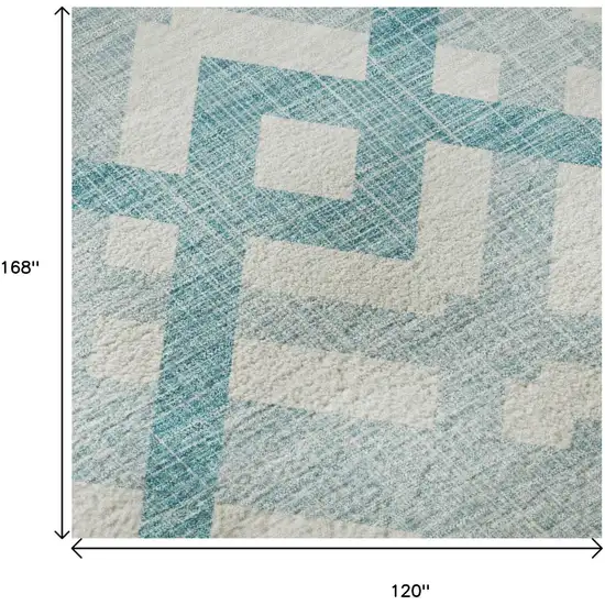 Teal And Ivory Geometric Washable Area Rug With UV Protection Photo 9