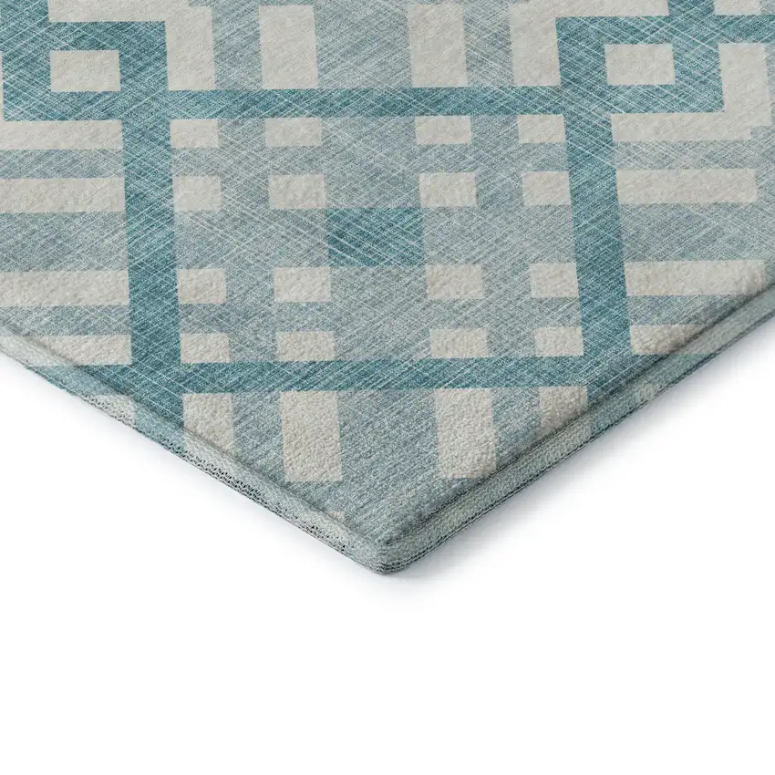 Teal And Ivory Geometric Washable Area Rug With UV Protection Photo 7