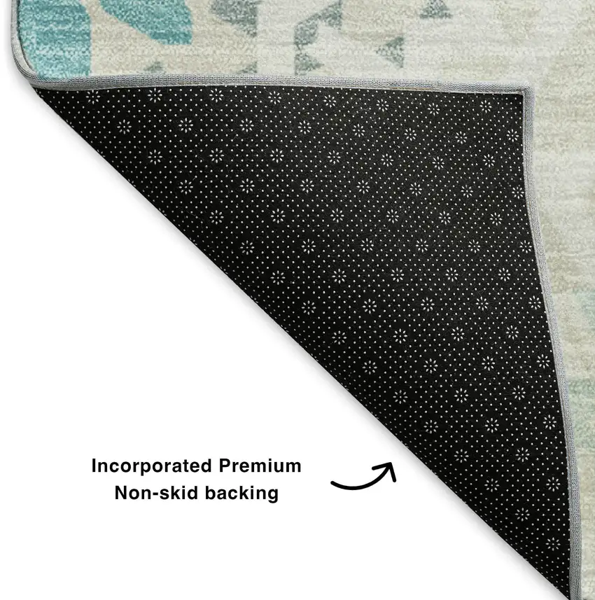 Teal And Ivory Geometric Washable Area Rug With UV Protection Photo 6