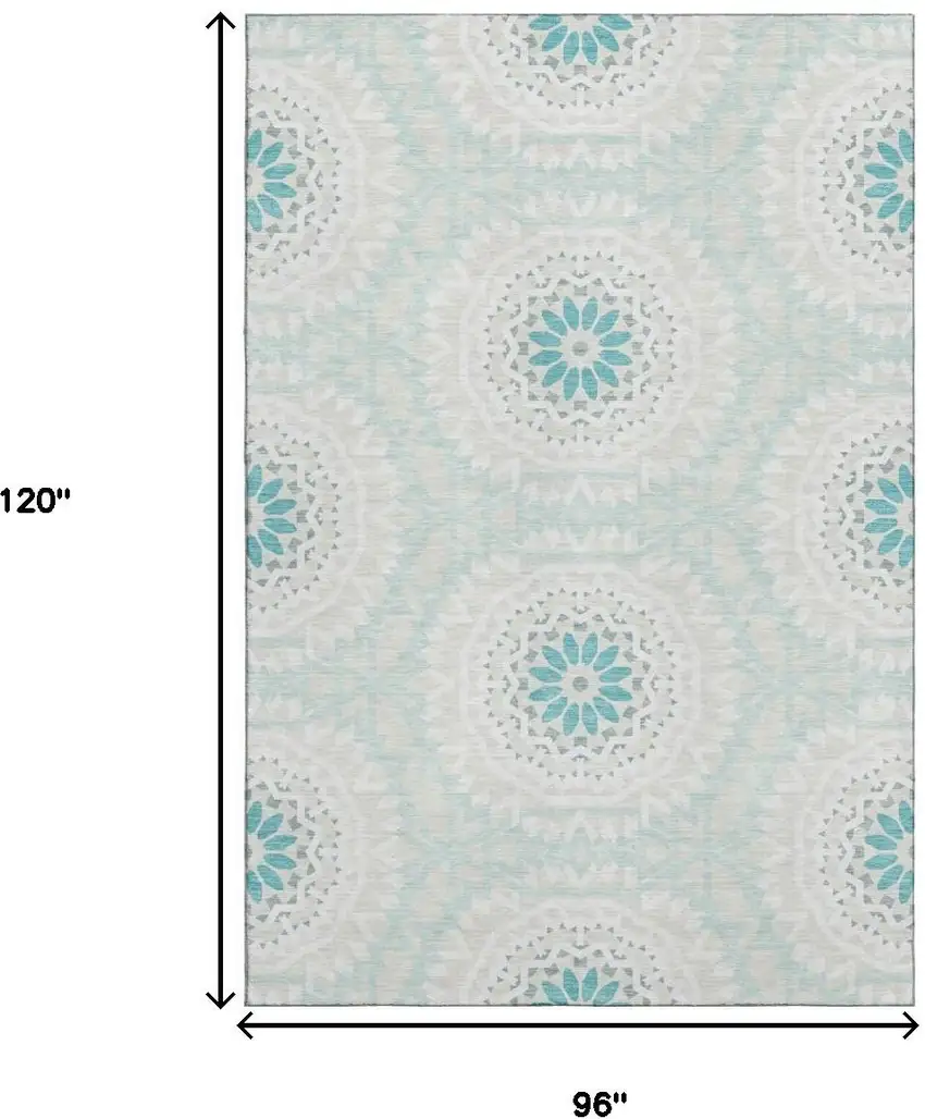 Teal And Ivory Geometric Washable Area Rug With UV Protection Photo 3