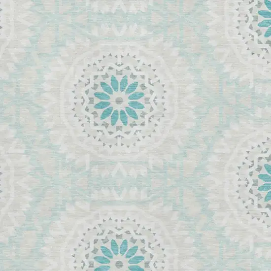 Teal And Ivory Geometric Washable Area Rug With UV Protection Photo 2