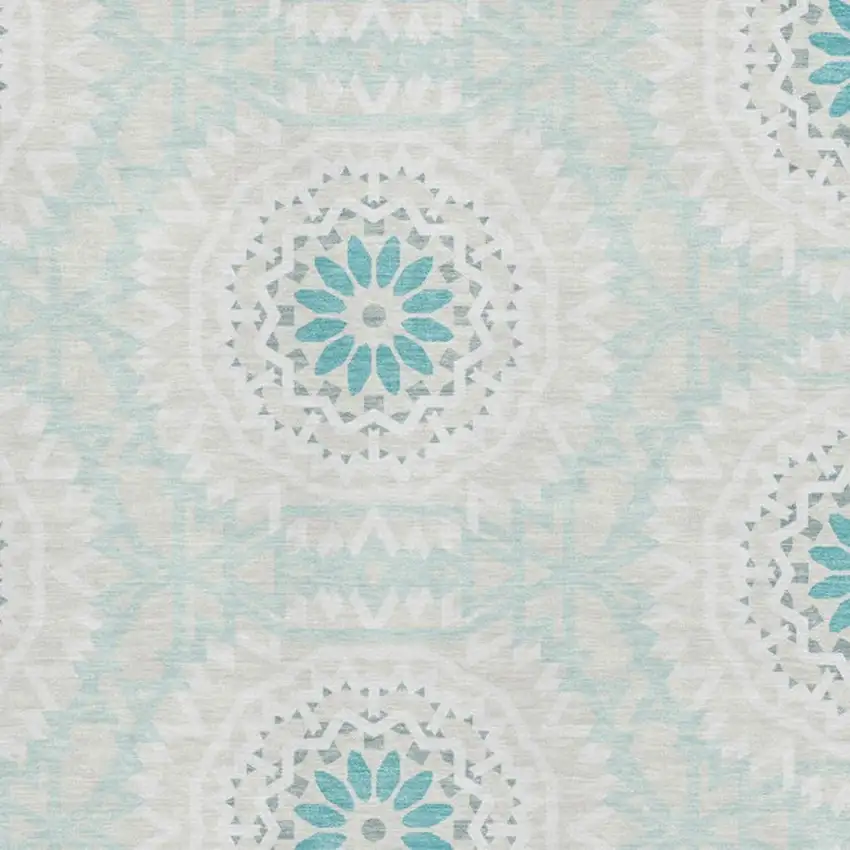 Teal And Ivory Geometric Washable Area Rug With UV Protection Photo 2