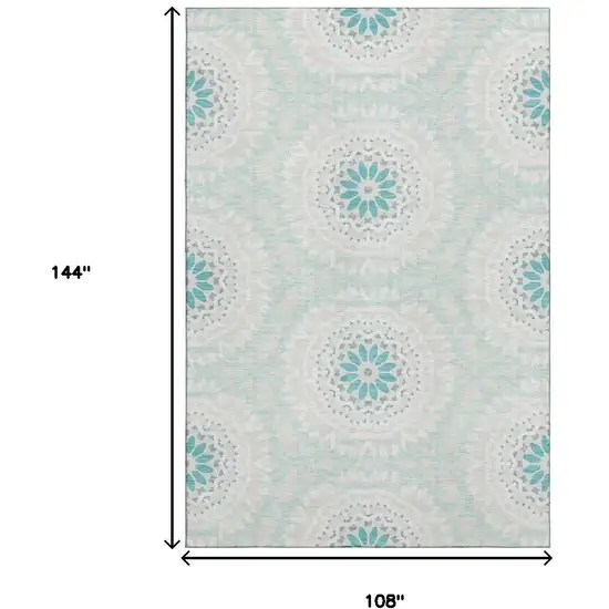 Teal And Ivory Geometric Washable Area Rug With UV Protection Photo 3