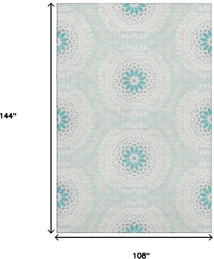 Teal And Ivory Geometric Washable Area Rug With UV Protection Photo 3
