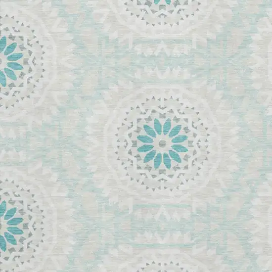 Teal And Ivory Geometric Washable Area Rug With UV Protection Photo 2