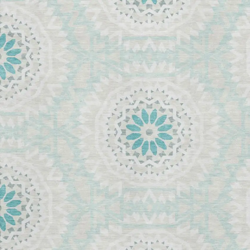 Teal And Ivory Geometric Washable Area Rug With UV Protection Photo 2