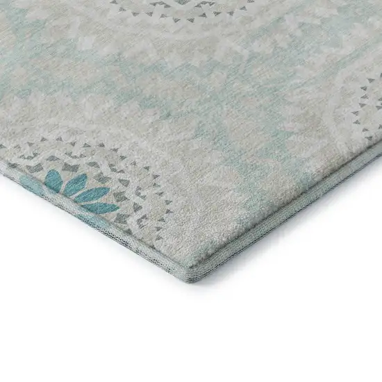 Teal And Ivory Geometric Washable Area Rug With UV Protection Photo 7