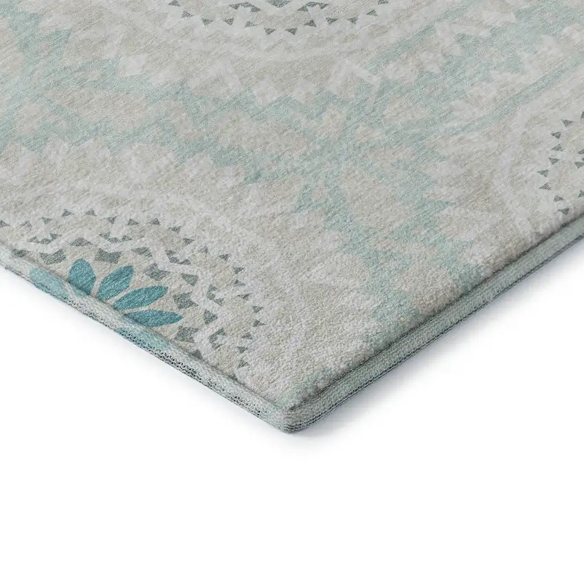Teal And Ivory Geometric Washable Area Rug With UV Protection Photo 7