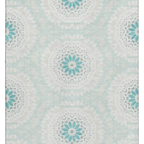 Teal And Ivory Geometric Washable Area Rug With UV Protection Photo 3
