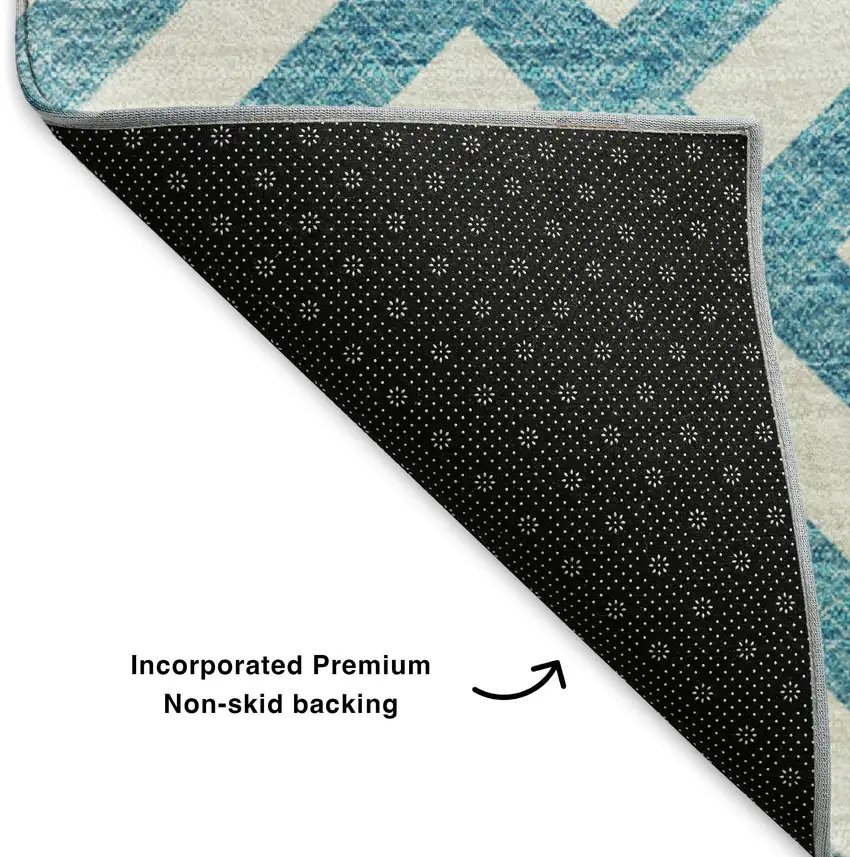 Teal And Ivory Geometric Washable Area Rug With UV Protection Photo 6