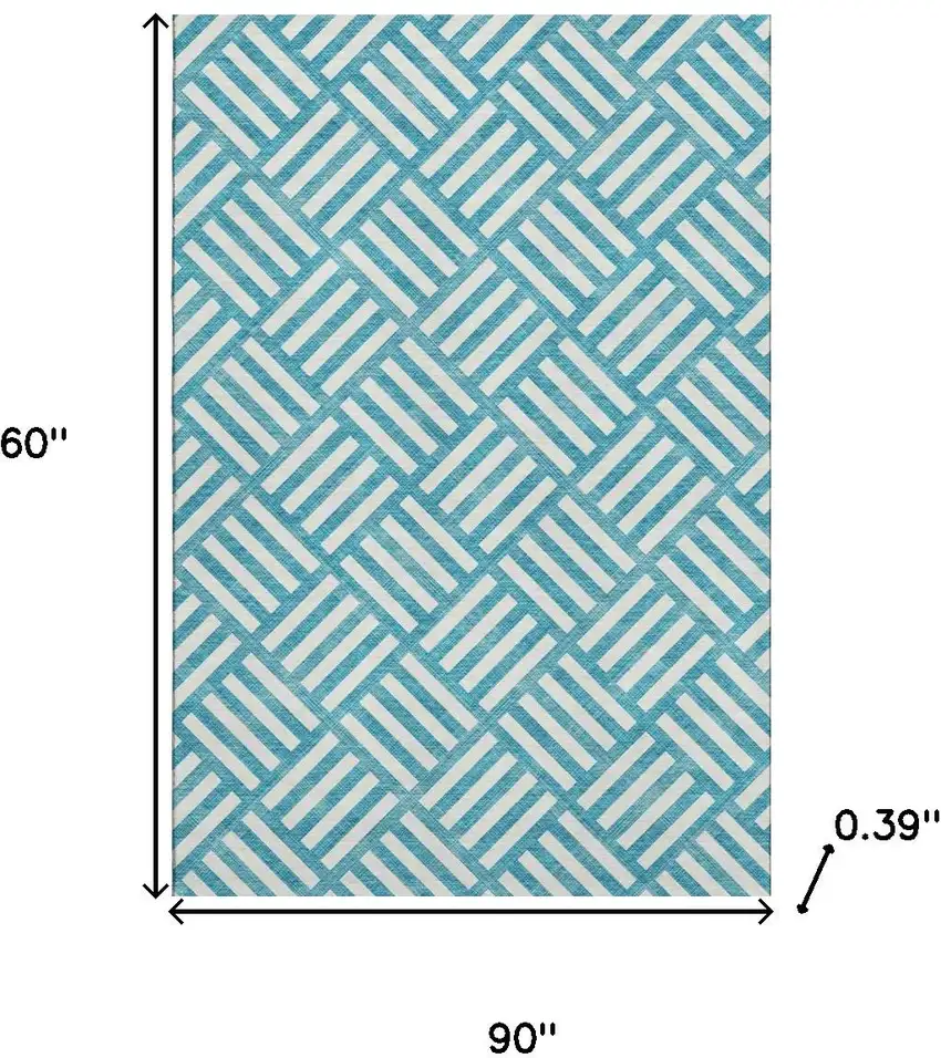 Teal And Ivory Geometric Washable Area Rug With UV Protection Photo 3