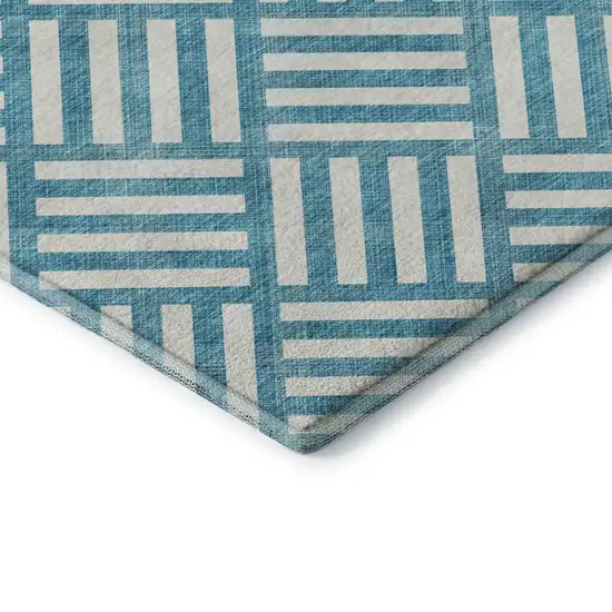 Teal And Ivory Geometric Washable Area Rug With UV Protection Photo 8