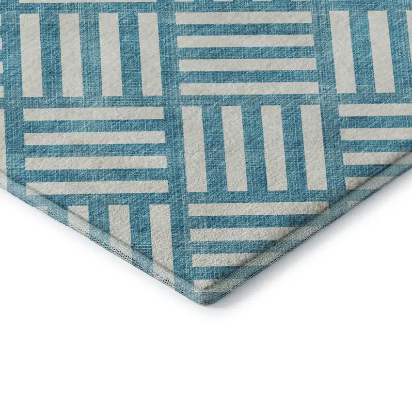 Teal And Ivory Geometric Washable Area Rug With UV Protection Photo 8