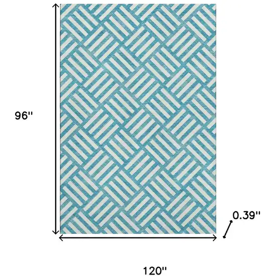 Teal And Ivory Geometric Washable Area Rug With UV Protection Photo 3