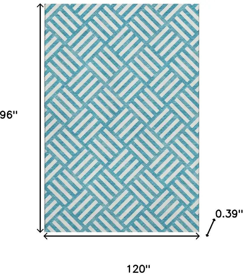 Teal And Ivory Geometric Washable Area Rug With UV Protection Photo 3