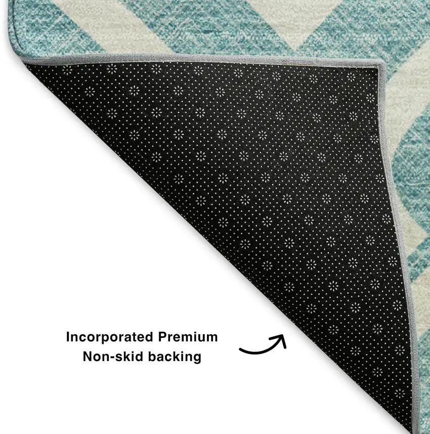 Teal And Ivory Geometric Washable Area Rug With UV Protection Photo 5