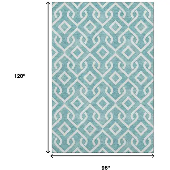 Teal And Ivory Geometric Washable Area Rug With UV Protection Photo 9