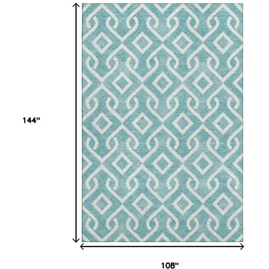 Teal And Ivory Geometric Washable Area Rug With UV Protection Photo 9