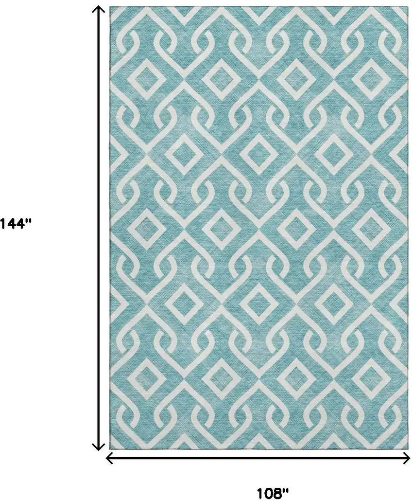 Teal And Ivory Geometric Washable Area Rug With UV Protection Photo 9