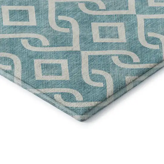 Teal And Ivory Geometric Washable Area Rug With UV Protection Photo 7