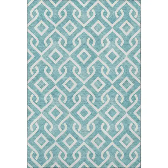 Teal And Ivory Geometric Washable Area Rug With UV Protection Photo 3