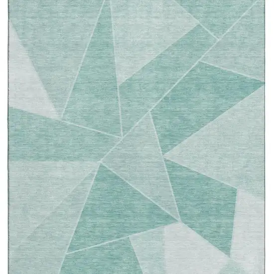 Teal And Ivory Geometric Washable Area Rug With UV Protection Photo 2