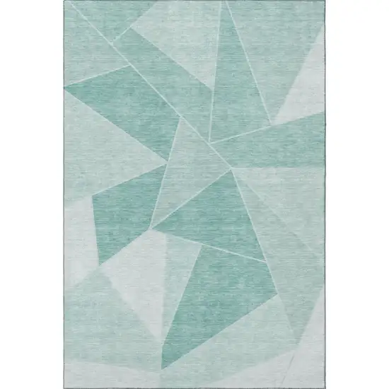 Teal And Ivory Geometric Washable Area Rug With UV Protection Photo 3