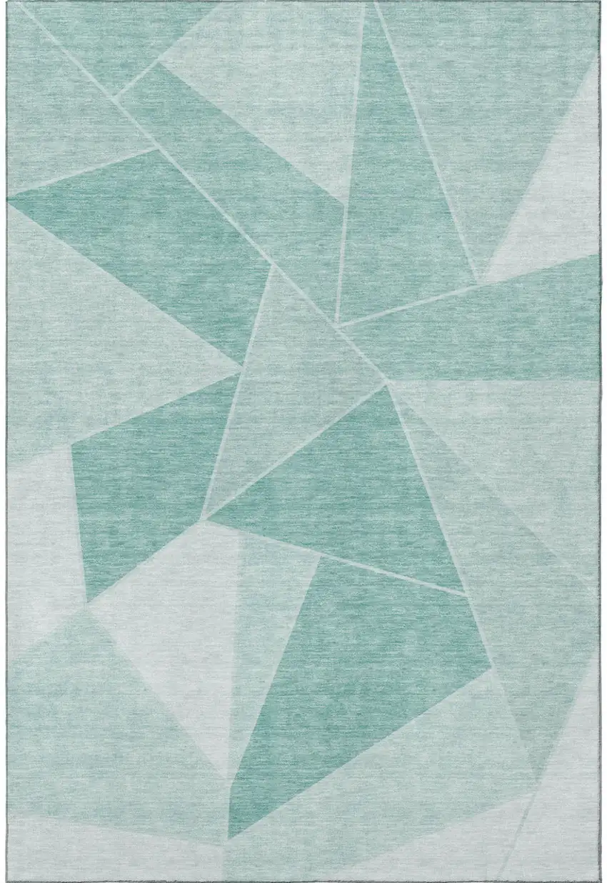 Teal And Ivory Geometric Washable Area Rug With UV Protection Photo 3