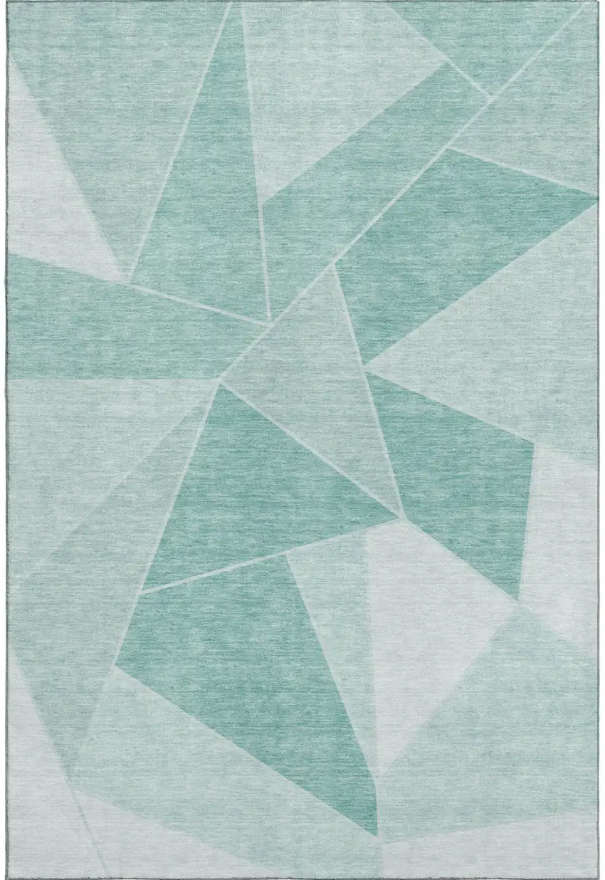 Teal And Ivory Geometric Washable Area Rug With UV Protection Photo 1
