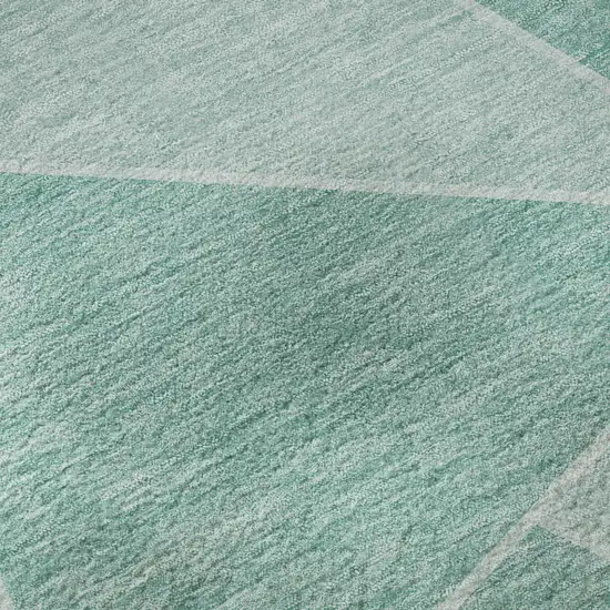 Teal And Ivory Geometric Washable Area Rug With UV Protection Photo 9