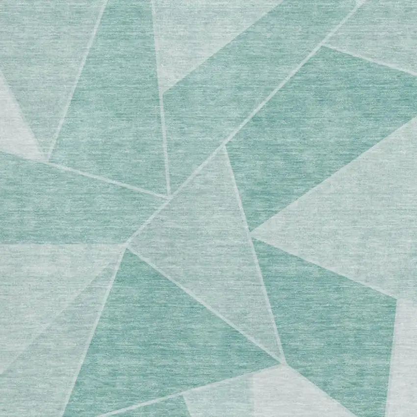 Teal And Ivory Geometric Washable Area Rug With UV Protection Photo 2